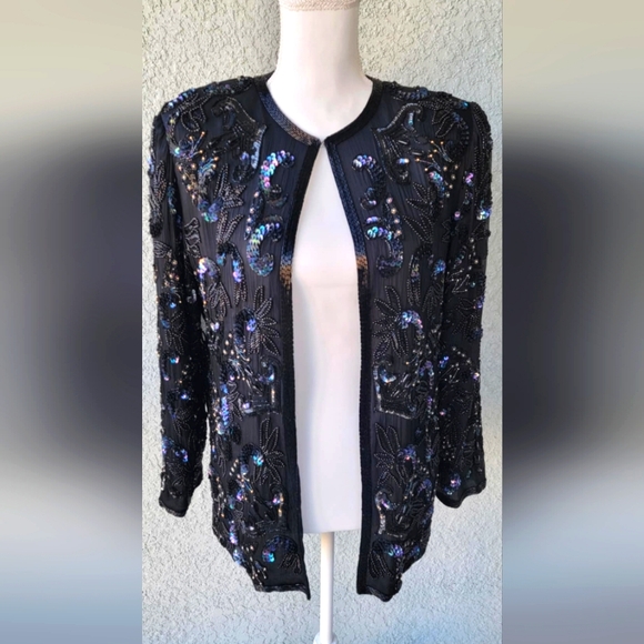 Royal Feelings Jackets & Blazers - Vintage 100% Silk Black Embellished Women's Blazer Royal Feelings